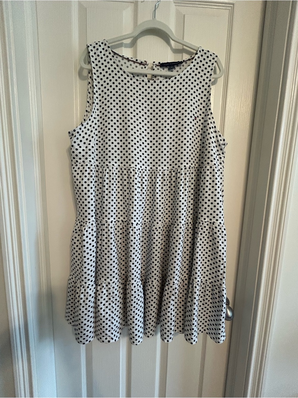Tommy Hilfiger Blue and White Polka Dot Sleeveless Tiered Dress